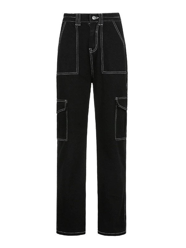 High Waist Straight Cargo Jeans