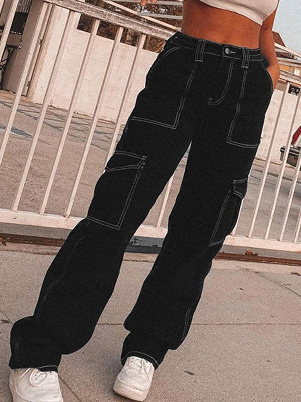 High Waist Straight Cargo Jeans