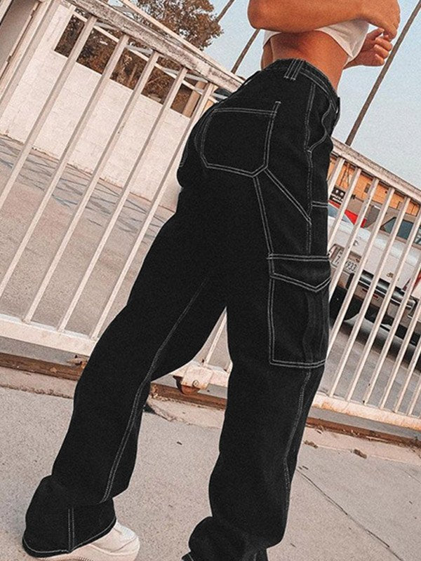 High Waist Straight Cargo Jeans