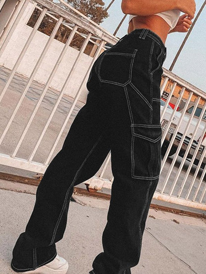 High Waist Straight Cargo Jeans