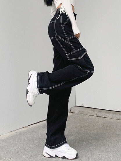 High Waist Straight Cargo Jeans