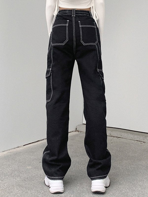 High Waist Straight Cargo Jeans