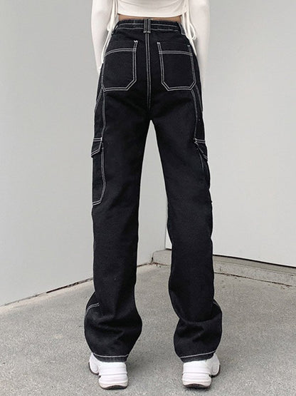 High Waist Straight Cargo Jeans