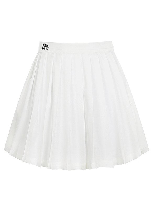 Lined Detail Embroidery Pleated Mini Skirt