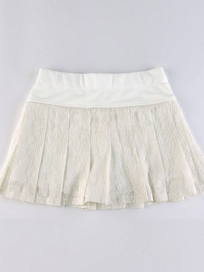 A Line Pleated Lace Mini Skirt