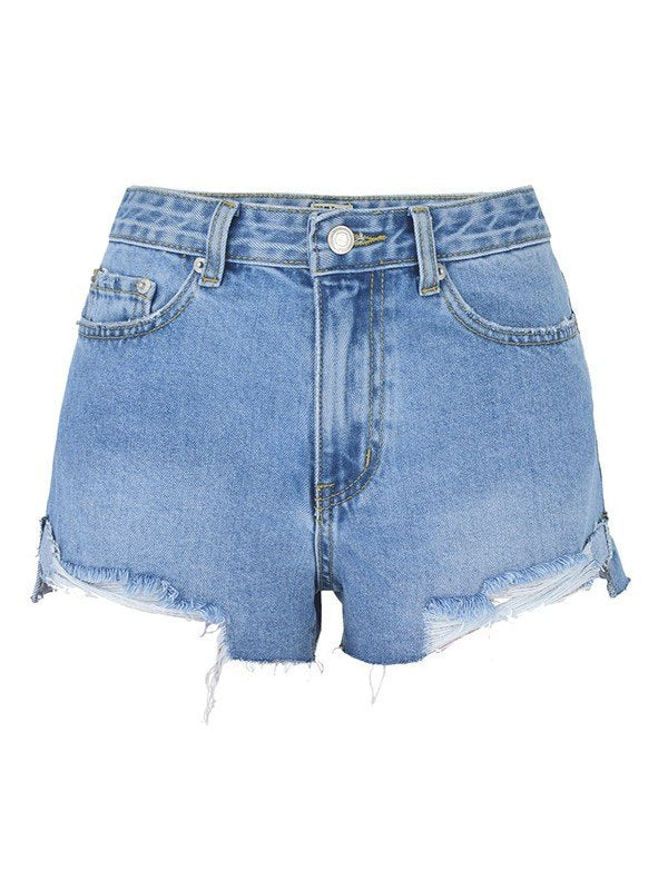 Blue Wash Raw Hem Denim Hot Shorts