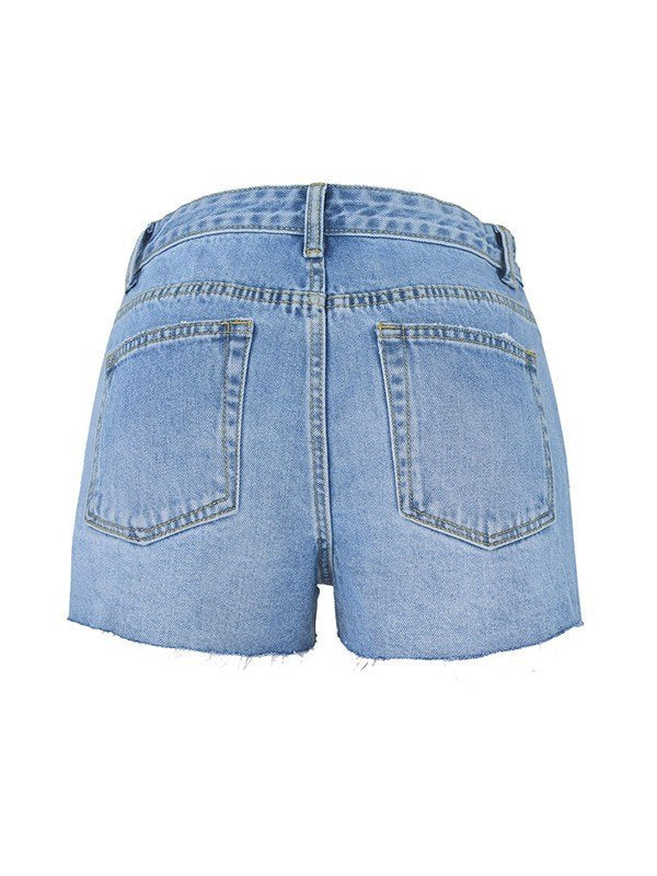 Blue Wash Raw Hem Denim Hot Shorts