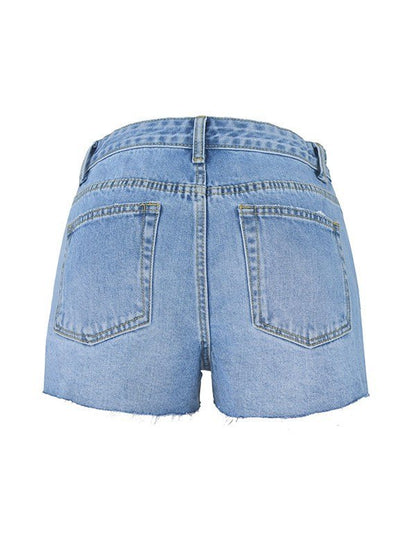 Blue Wash Raw Hem Denim Hot Shorts