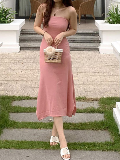 Strapless Split Ribbed Maxi Dress