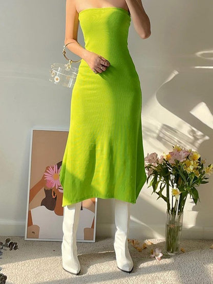 Strapless Split Ribbed Maxi Dress