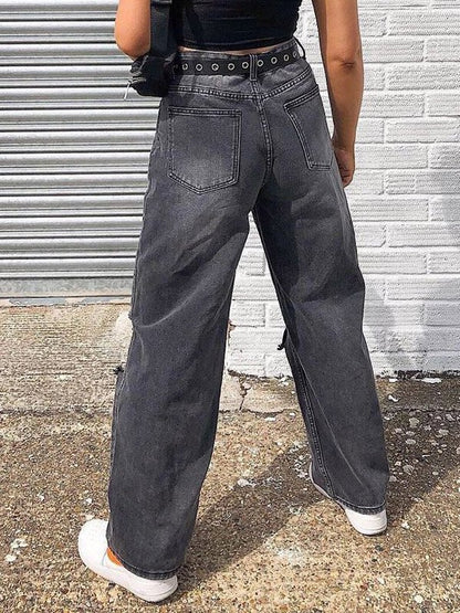 Boyfriend Fit Knee Ripped Jeans