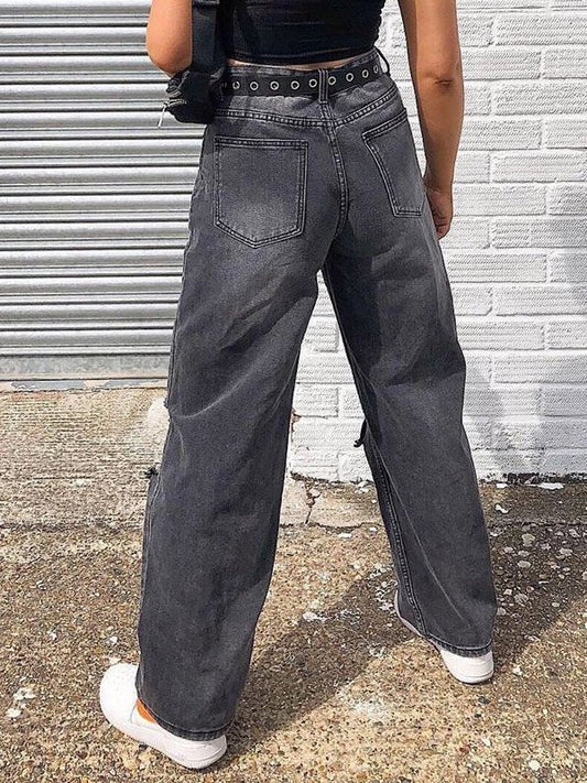 Boyfriend Fit Knee Ripped Jeans