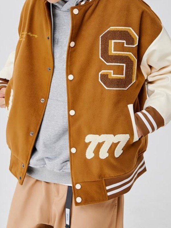 Toweling Embroidered Baggy Varsity Jacket