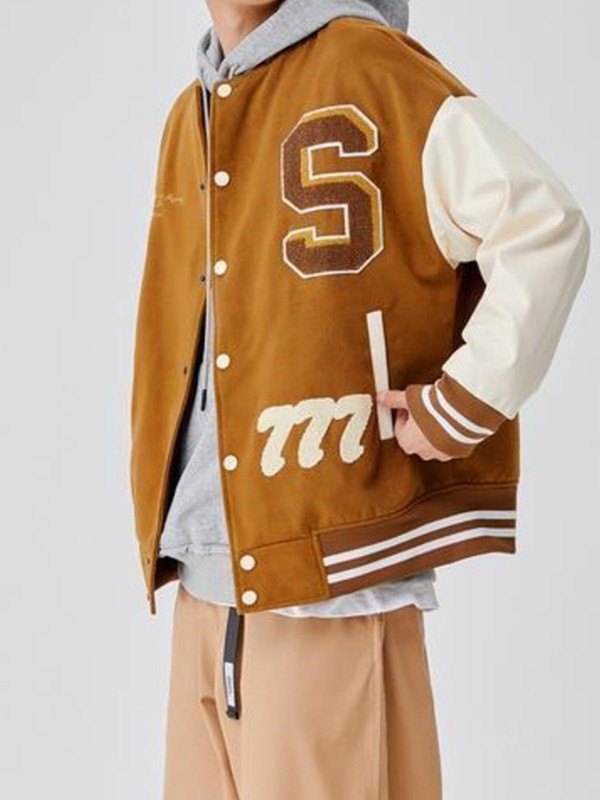 Toweling Embroidered Baggy Varsity Jacket