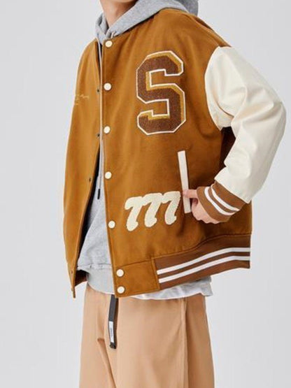 Toweling Embroidered Baggy Varsity Jacket