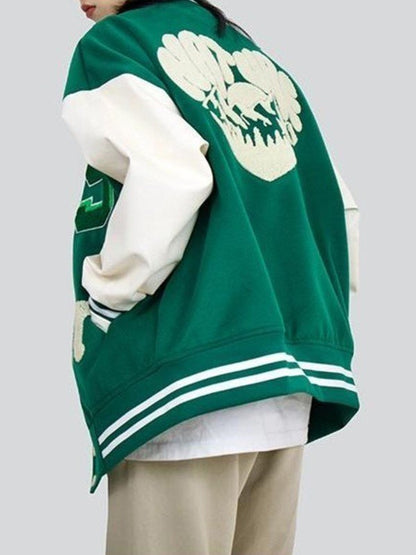 Toweling Embroidered Baggy Varsity Jacket