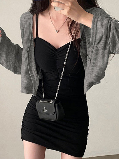 Black Ruched Bodycon Mini Dress