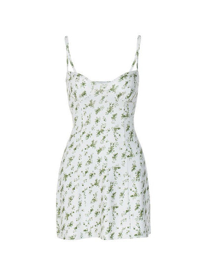 Green Floral Print Y2K Mini Dress