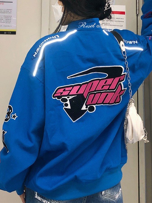 Vintage Embroidered Button Down Motorcycle Varsity Jacket