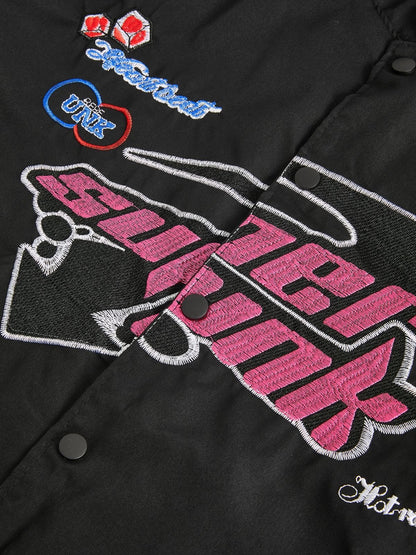 Vintage Embroidered Button Down Motorcycle Varsity Jacket