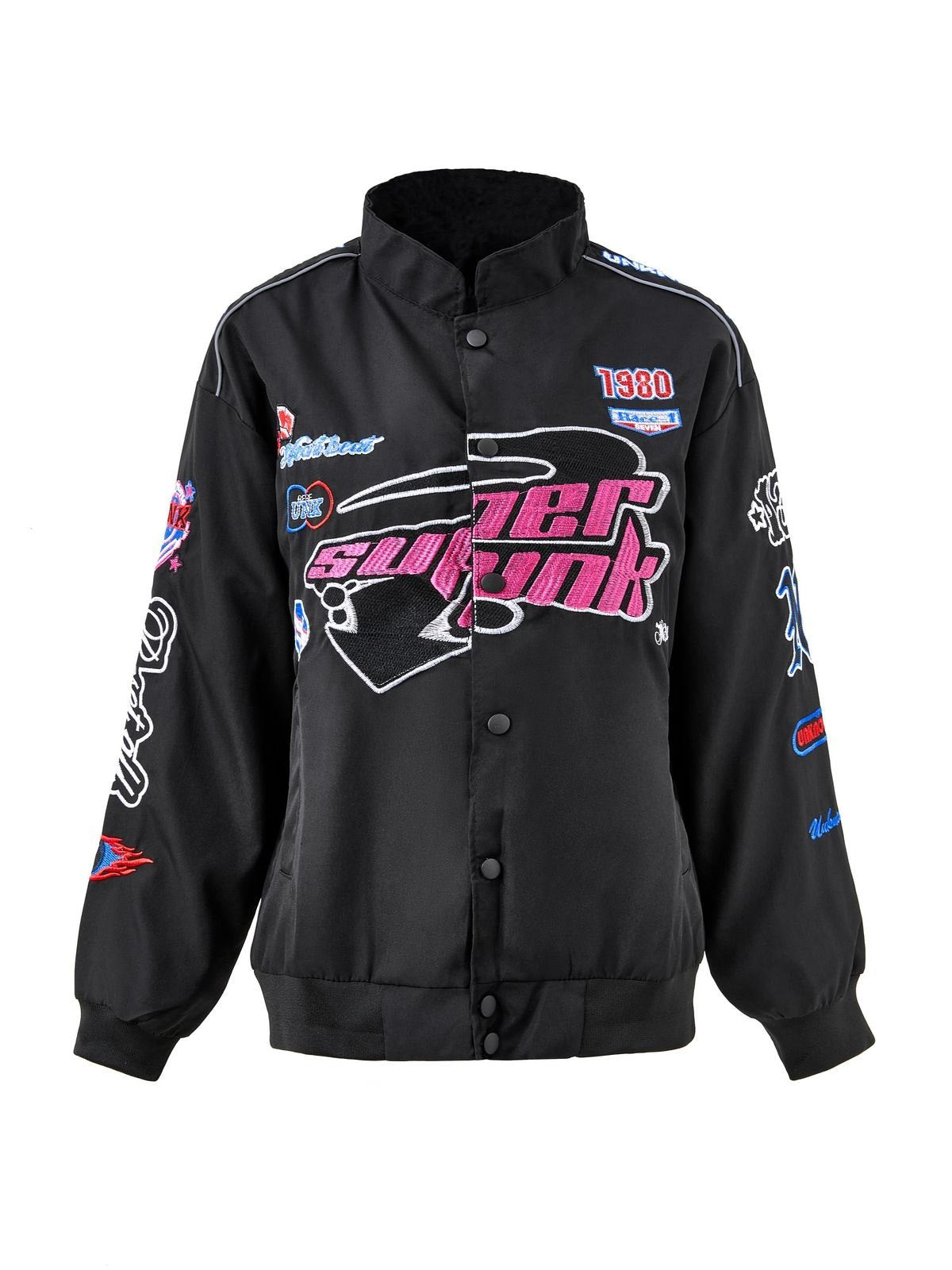 Vintage Embroidered Button Down Motorcycle Varsity Jacket