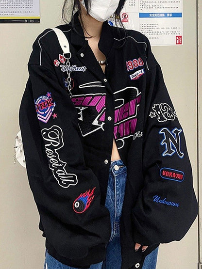 Vintage Embroidered Button Down Motorcycle Varsity Jacket