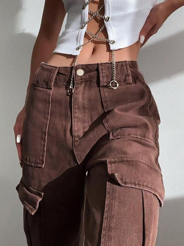 Vintage Wash Brown Baggy Cargo Jeans