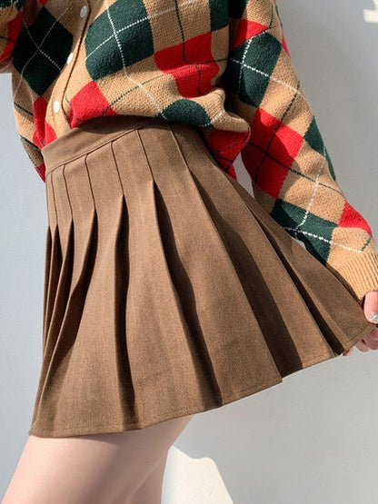 Wool Blend Pleated Mini Skirt