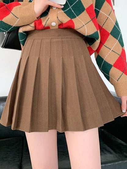 Wool Blend Pleated Mini Skirt