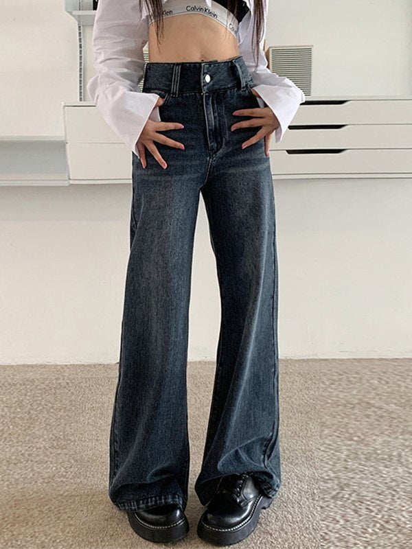 Vintage Wash Straight Boyfriend Jeans