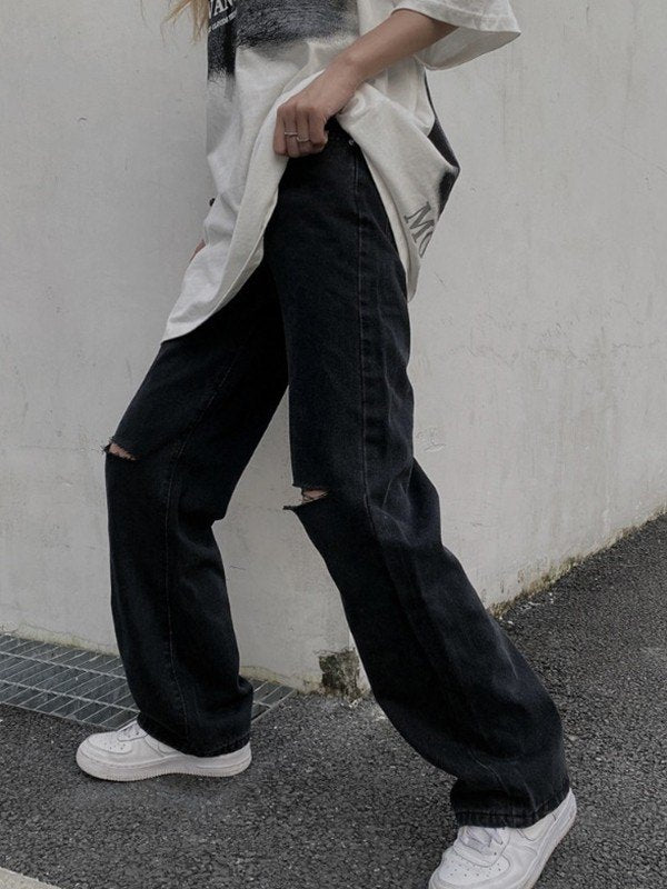 Black Distressed Boyfriend Jeans