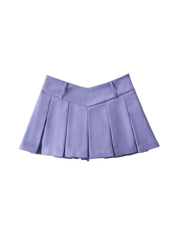 V Cut Pleated Micro Mini Skirt