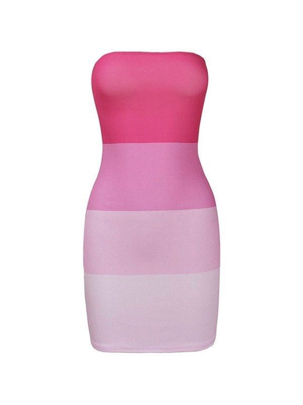 Gradient Striped Bandeau Mini Dress