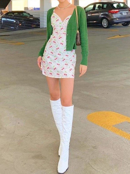 Cherry Print Backless Mini Dress