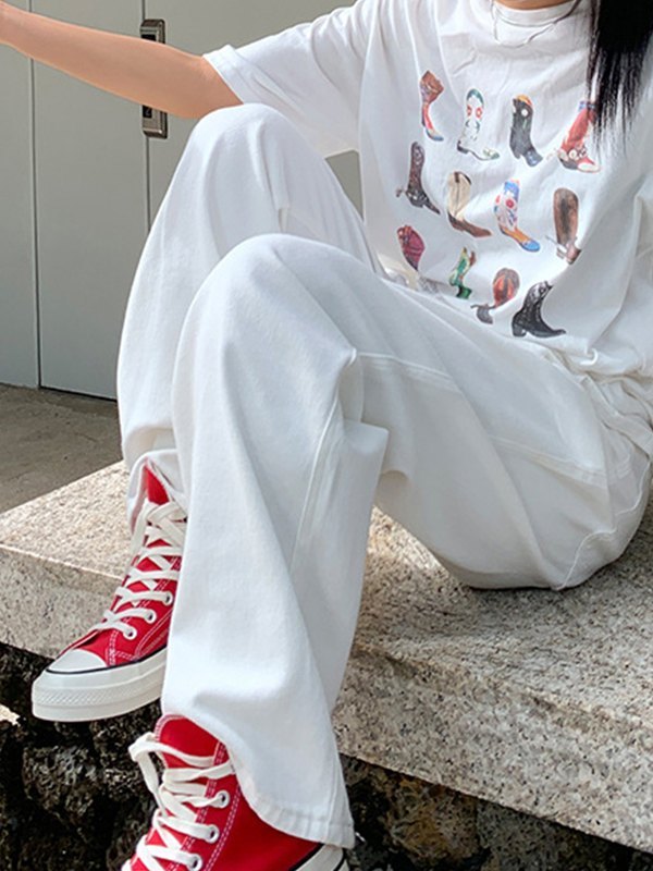 Basic White Denim Boyfriend Jeans