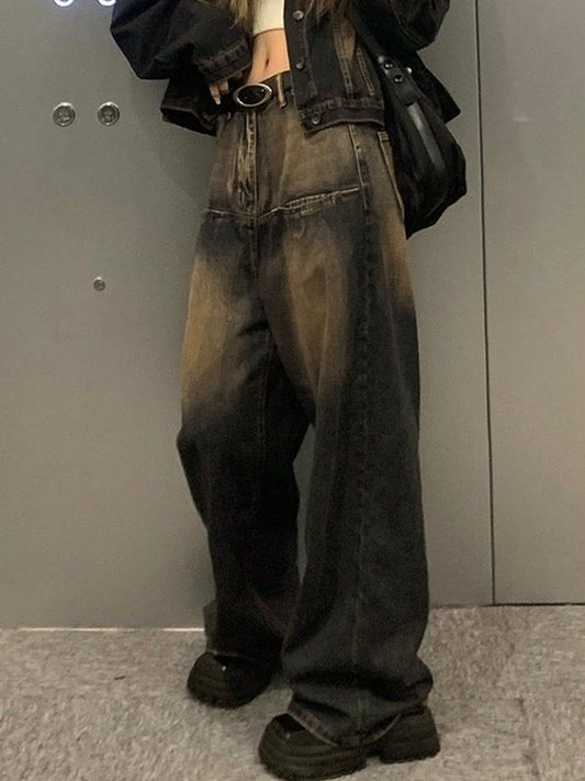 Contrast Wash Distressed Vintage Boyfriend Jeans
