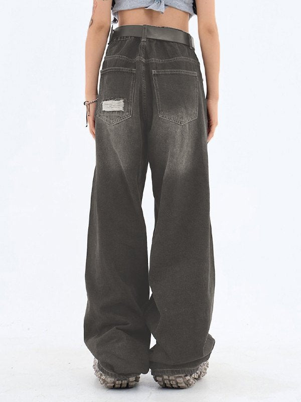 Retro Distressed Patch Ripped Design Niche Ripped Jeans