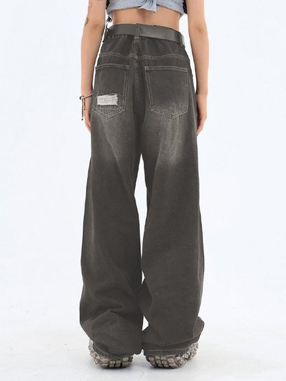 Retro Distressed Patch Ripped Design Niche Ripped Jeans