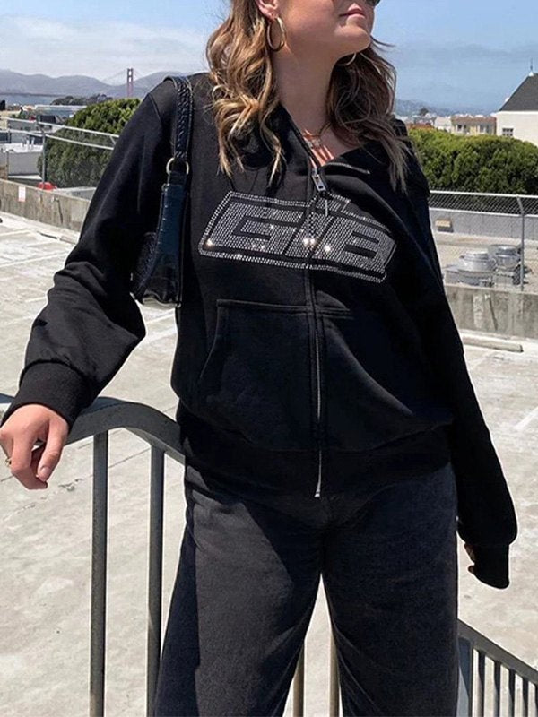 Rhinestone Letter Graphic Hoodie