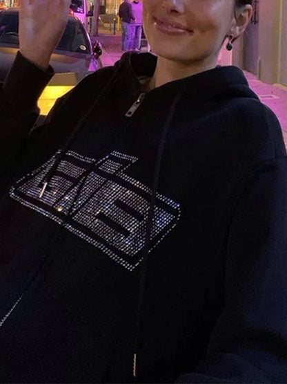 Rhinestone Letter Graphic Hoodie