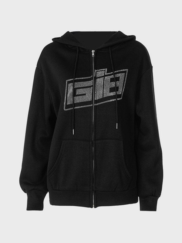 Rhinestone Letter Graphic Hoodie