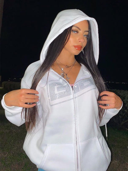 Rhinestone Letter Graphic Hoodie