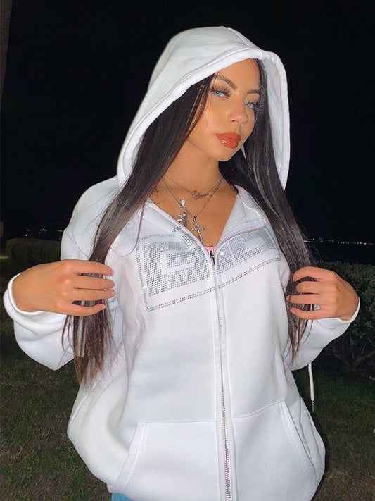 Rhinestone Letter Graphic Hoodie