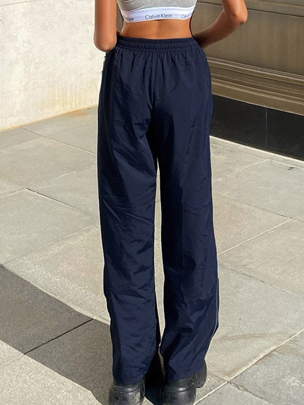 Piping Detail Parachute Straight Leg Pants