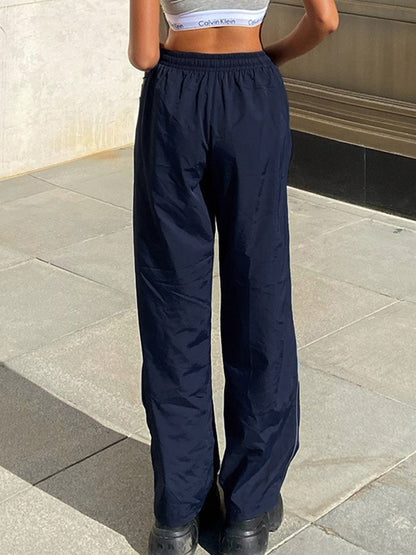 Piping Detail Parachute Straight Leg Pants