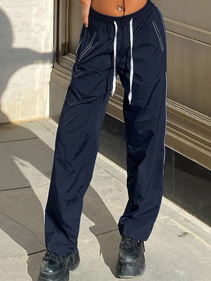 Piping Detail Parachute Straight Leg Pants