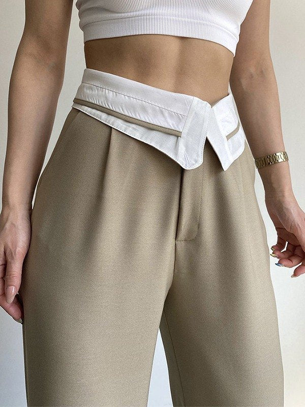 Fold Over Waist Baggy Casual Pants
