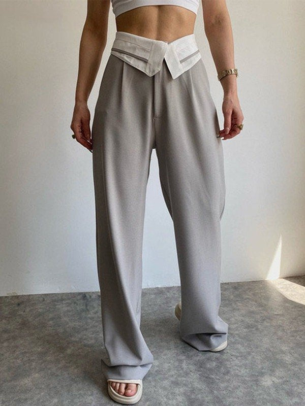 Fold Over Waist Baggy Casual Pants