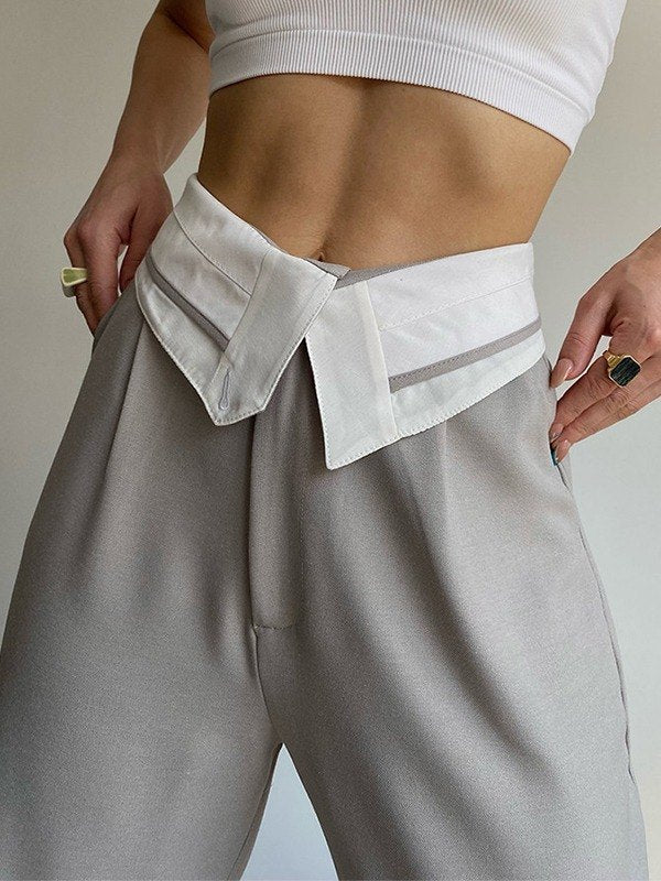 Fold Over Waist Baggy Casual Pants