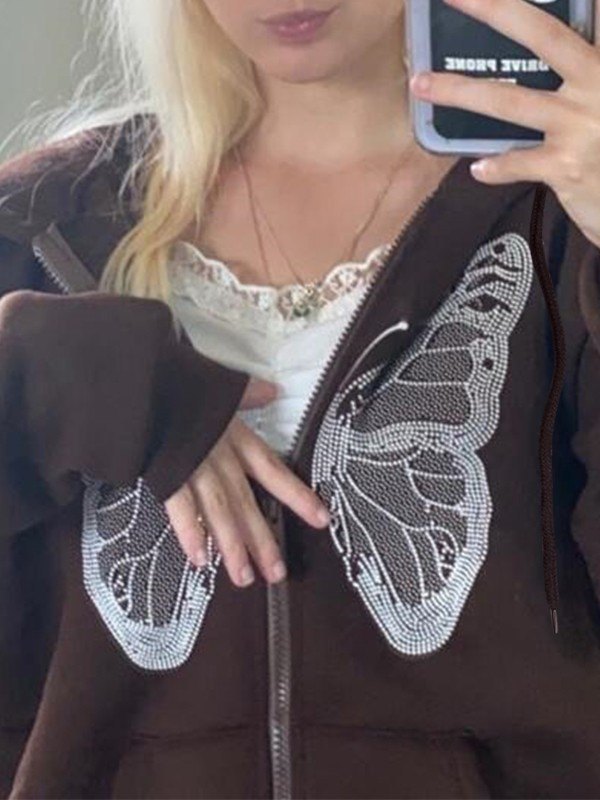 Y2K Butterfly Oversized Zip Up Hoodie